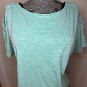 Forever 21 Light Mint Short Sleeve Top with Filigree Designs - Size S